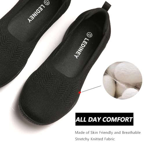Image of LEDINEY Women's Flats Slip On Go Walk Shoes for Women Comfortable Walking Sneakers Knit Low Wedge Dressy Ballet Shoes Zapatos para Mujer