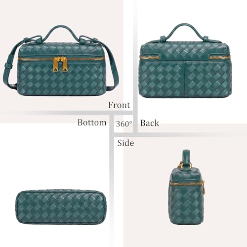 Image of Small Woven Box Crossbody Bags for Women Designer Leather Mini Top Handle Clutch Purse Square Vanity Bag with Cherry Charm