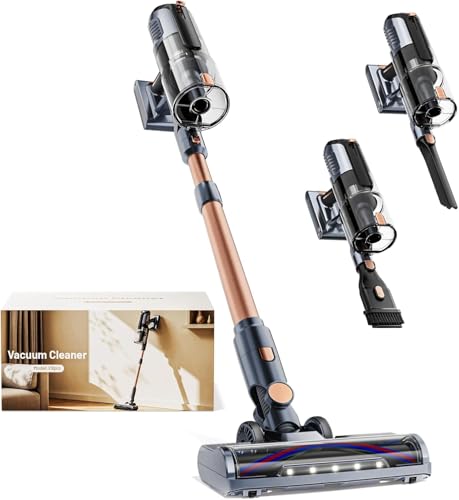 Akku Staubsauger 45000Pa, 60Min, nur 1,9 kg, 6-in-1 Staubsauger Kabellos mit LED-Leuchten, Anti-Tangle-Bürste & Ladestation,99,9 Prozent Filterleistung für Tierhaare, Teppiche, Hartböden, Auto