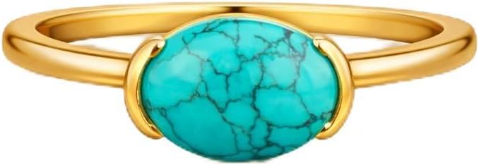 Oval Cut Blue Turquoise Solitaire Ring 14K Yellow Gold Minimalist Promise Engagement Ring December Birthstone Art Deco Alternative Fine Jewelry Gift for Her