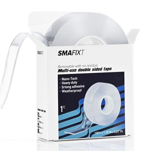 Smafixt Double Sided Tape Heavy Duty Waterproof Mounting Tape, Nano Double Sided Adhesive Tape, Clear Removable No Damage Wall Tape, Sticky Poster Tape Carpet Tape Picture Hanging Adhesive Strips