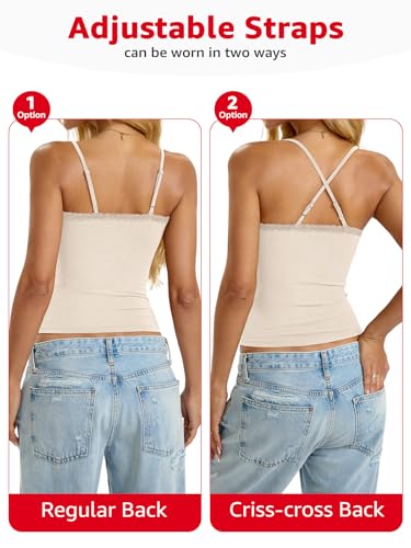 Womens Cotton Lace Camisole Scoop Neck Sexy Cami Top Adjustable Strap Going Out Tops Y2K Summer Clothes 20252