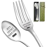 2PCS Joey Doesn't Share Food Funny Stainless Steel Spoon Fork Set, Coffee Tea Ice Cream Spoon for Friends Sister, Thanksgiving Graduation Birthday Christmas Housewarming Gifts