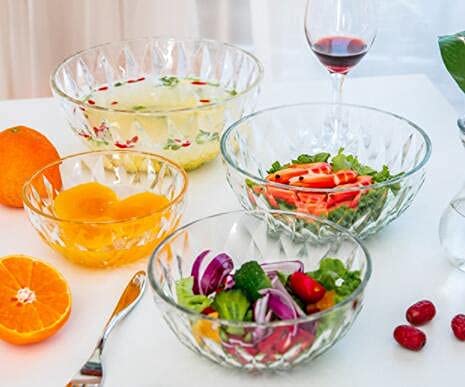 Jucoan 12 Pack 10 oz Mini Glass Bowls, 4.75 Inch Diamond Cut Glass Prep Bowls, Stackable Glass Salad Bowls for Fruit, Cereal, Candy, Yogurt