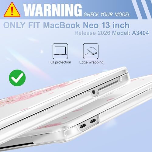 May Chen Compatible with MacBook Neo 13 inch Case 2026 Model A3404, Plastic Hard Shell,Keyboard Cover,Screen Protector,Dust Plug, for MacBook Neo 13" with A18 Pro Chip, Cherry Blossom - 1