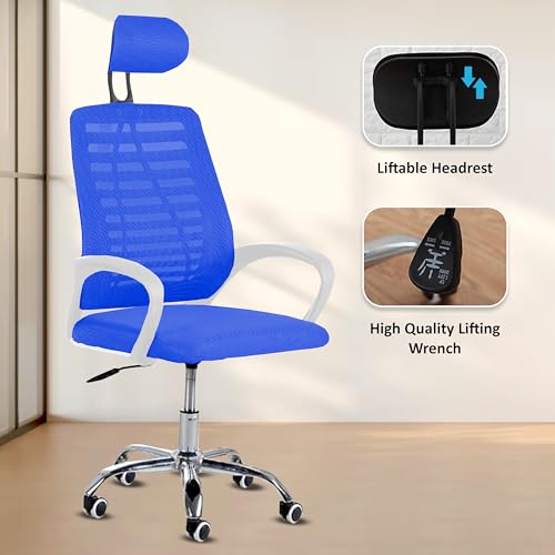 Image of Casa Copenhagen,Mesh Office Desk Chair,Rocking Chairs Ergonomic Computer Chair Adjustable High with Headrest and Comfortable Armrest Swivel Chair - Indigo Blue & White Handle