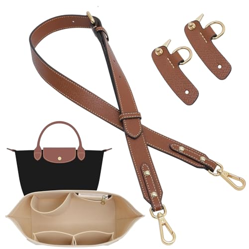 Image of 2Sets Bag Strap and Organizer Compaitible with Le Pliage Small Bags, Felt Lightweight Tote Bag Organizer Insert, Anti-Slip Adjustable Punch-Free Purse Straps Replacement Crossbody