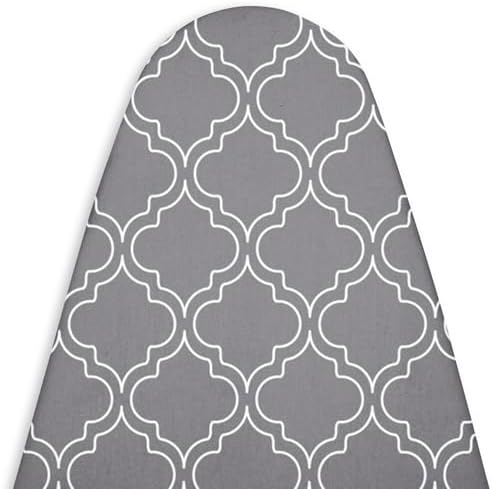 Encasa XO Ironing Board Cover with Drawstring Tightening - Fits Standard Medium Boards of 112x34 cm - Not Laminated - 100% Cotton & Durable - Washable - Printed - Grey Tiles