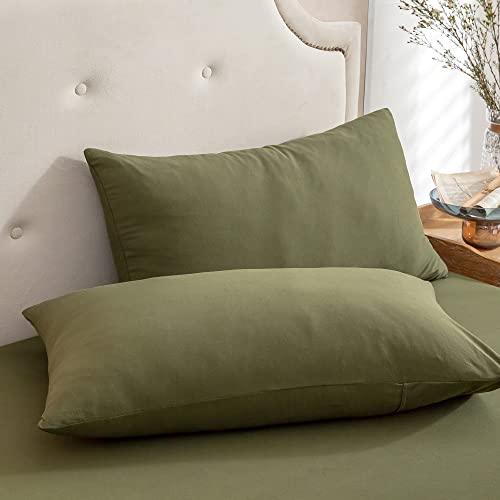 PURE ERA Jersey Knit Pillowcases 100% T-Shirt Cotton Super Soft Comfy Breathable Set of 2 Standard 20 x 26 Solid Olive Green