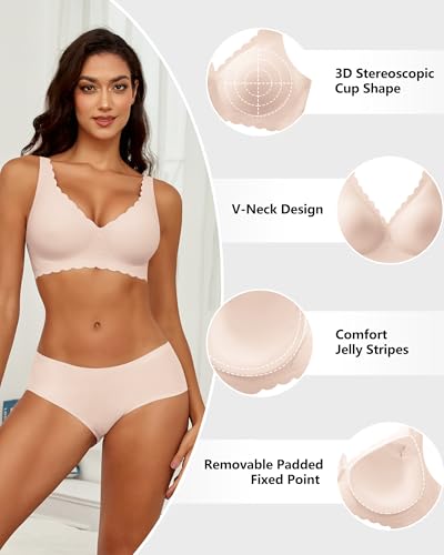 Women's No Underwire Wireless Bras Seamless Full Coverage Support Scalloped Wave Padded Bralette Daily Wear4