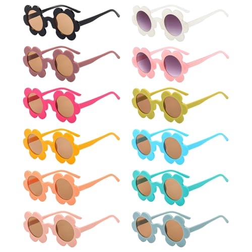 12 Pack 5.71'' Adult Flower Sunglasses Bulk, Cute Colorful Flower Glasses for Women Party Favors