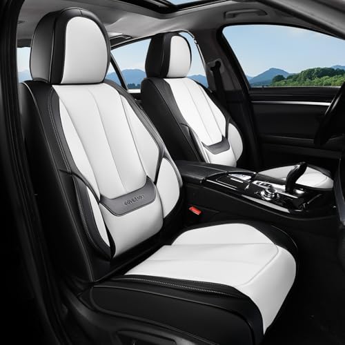 Image of Coverado Seat Covers, Car Seat Covers Full Set, Leather Seat Covers for Cars, Car Seat Protector, Black Car Seat Covers Front Seats and Back Seats Universal Fit for Most Cars White