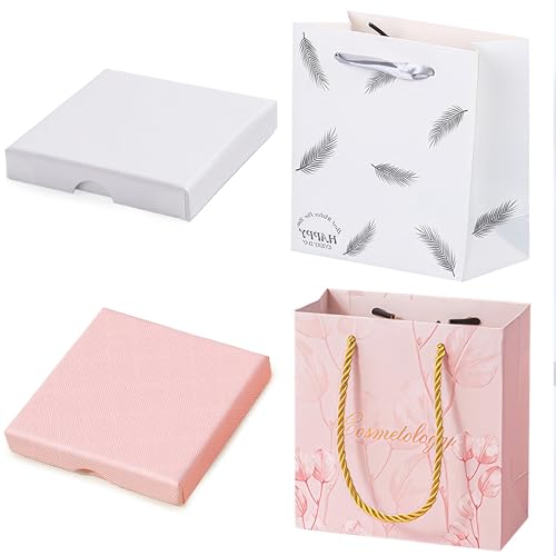 ZWWOGE 2 petite boite cadeau en papier + 2 sacs cadeaux,boite cadeau bijoux petite boite a bijoux extensibles boite bijoux cadeau Pour bracelets,boucles d'oreilles,colliers,cadeaux de bijoux