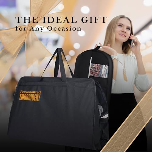 Personalized Gusseted Garment Bags for Travel- Custom Breathable Black Suit Bags With Two Mesh Pockets for Men and Women - Ideal for Travel, Suites Cover, Shoes and Storage with Carry Handle3