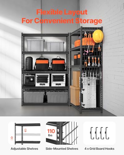 Image of VEVOR Storage Shelves, 2500 lbs, 5 Tier Heavy Duty Garage Shelving, 18 inch D x 48 inch W x 72 inch H Adjustable Metal Shelves for Industrial Shelving Unit Utility Shelf, for Kitchen, Warehouse, Basement, Black
