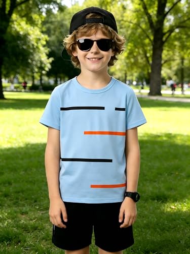 Image of 4-8T Toddler Boys 2-Piece Summer Casual Outfit Striped Print Short Sleeve T-Shirt & Shorts Set