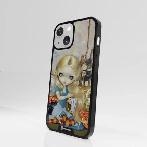 Coque noire iPhone 13 mini Alice au pays de Dali effet relief léger