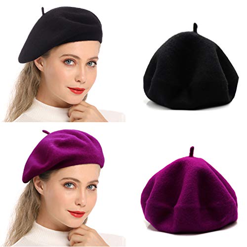 Wheebo Wool Beret Hat,Solid Color French Style Winter Warm Cap for Women Girls Lady, Z-double Pack-6, One size