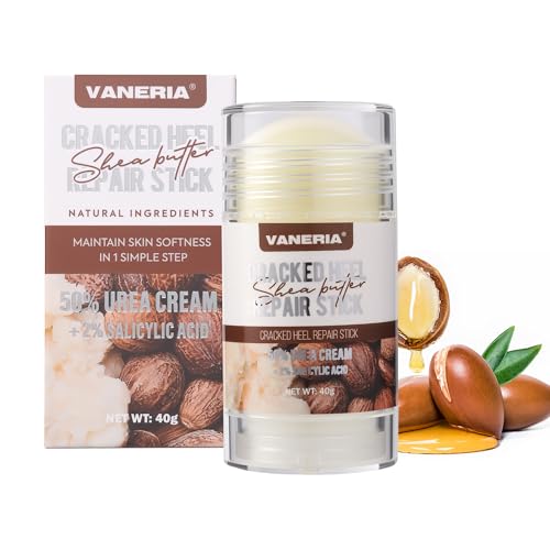 VANERIA 50% Urea Cream Stick plus 2% Salicylic Acid,Cracked Heel Repair Stick for Dry Cracked Feet with Shea Butter & Coconut Oil,Deeply Moisturize & Soften Feet,Exfoliates Dead Skin. 40g(Peach Scent)