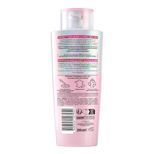 L'Oréal Paris - Routine Capillaire Protectrice pour Cheveux Ternes - Shampooing + Soin Lamination + Sérum Sans Rinçage - Acide Glycolique - Sans Sulfates - Elseve Glycolic Gloss - 3 Produits