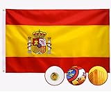 Double Sided Spain Flag 3x5 Outdoor Spanish Flags Embroidered, Heavy Duty 210D Nylon,Sewn Stripes, Stronger Brass Grommets,4 Stitched Hemming,Perfect for Outside