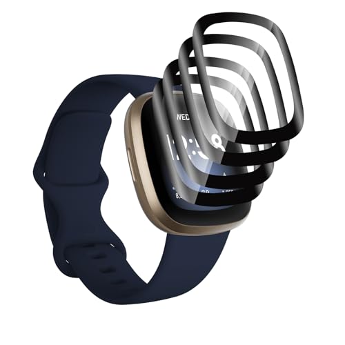 QZJinch 4 Piezas,Protector Pantalla para Fitbit Versa 3,sensible al tacto,3D Cobertura Completa,Ultra Transparente, Sin Burbujas,Antiarañazos
