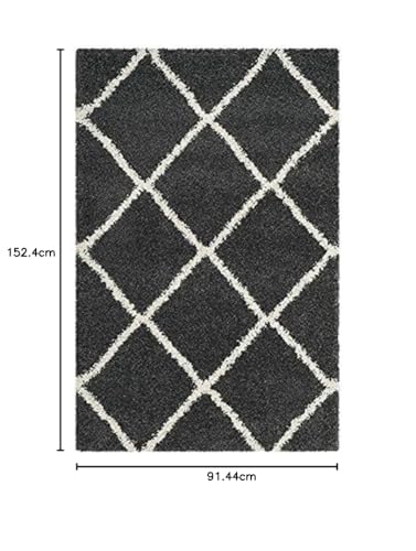 Image of Modern Anti Slip Shaggy Fluffy Fur Rectangular Rug And Carpet For Living Room, Bedroom (3X5 Feet, Dark Grey & Ivory)