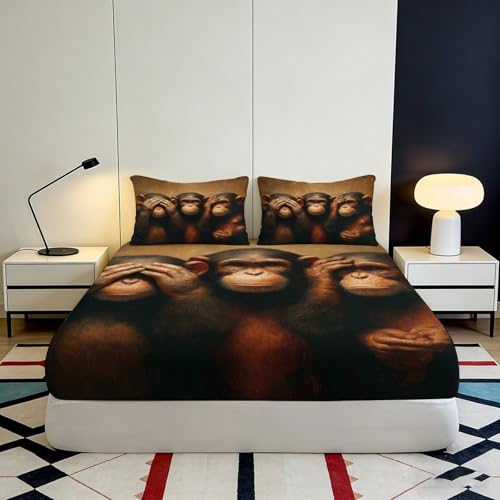 Housse de matelas microfibre singes sages lavable pour lit 1 place - 4