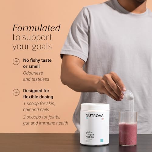 Image of NUTROVA Marine Collagen Peptides | Collagen Supplements for Men & Women | Healthy Skin, Hair, Nails & Bones | Anti-Aging | Unflavoured Easy-Mix Powder | Neutral Smell and Taste | 200 g