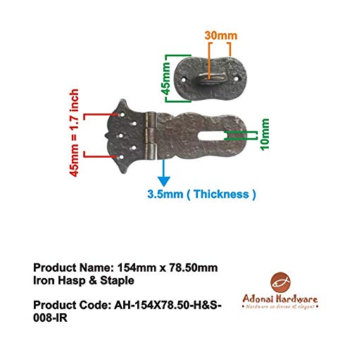 Image of Adonai Hardware Paran Heavy Duty Cast Iron Security Locking Hasp and Staple (6 inch x 1 Pack, Natural Iron) for Vintage Pirates Treasure Chest, Trunks, Wooden Jewelry Box, Cases, Furniture and Sheds