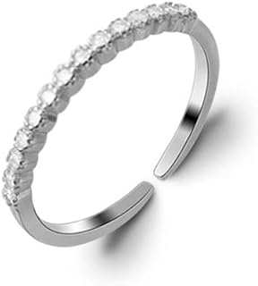 1.6mm Cubic Zirconia Sterling Silver 925 Open Eternity Rings Adjustable Stacking Promise Statement Engagement Ring Tail Finger Band for Women