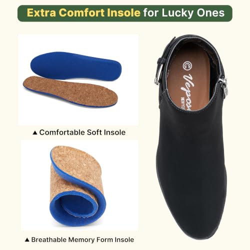 Image of Women's Short Ankle Boots, Low Heel Round Toe Western Booties | Comfortable western-inspired booties, memory foam cushioning, buckle side zip or perforated slip-on design options