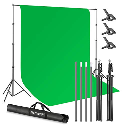 Neewer Studio 2,6 M x 3 M Grüne Hintergrund Stativ Set, Foto-Hintergrund-System mit 10 x 12 Fuß Polyester Chromakey Grüne Hintergrund und 3 Hintergrundklammern für Foto-Video-Aufnahmen