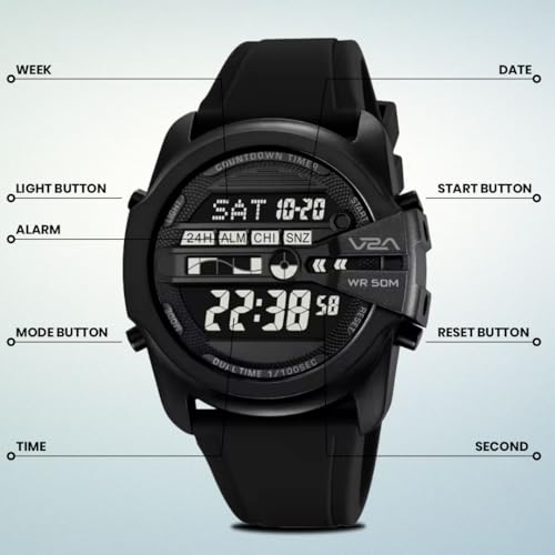 Image of V2A DIGITRON-TERRAX 2942 Digital Watch for Men | Industrial Shield Design with Oversized Digital Display | Urban Sports Everyday Watch with Countdown Timer, Alarm & 50M Water Resistance