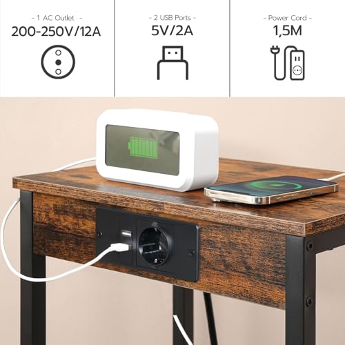 HOOBRO Mesa de Centro Alta con Base de Carga, Mesita Auxiliar de 75,5 cm, Mesa de Teléfono de 3 Estantes, Mesita de Entrada, Mesilla Alta de Noche, para Salón, Dormitorio, Marrón Vintage EBF09CDH01 - imagen 4