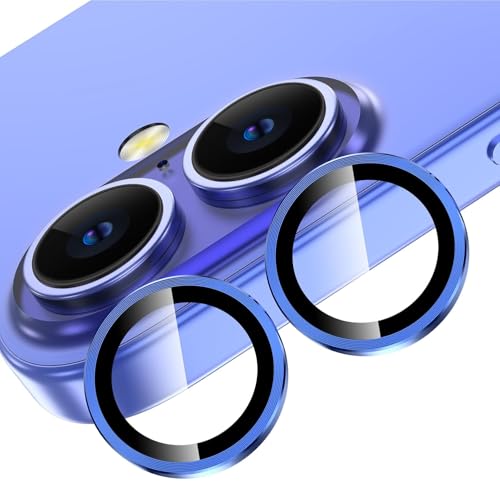 Image of CLITZ Camera Lens Protector for iPhone 16 Plus /iPhone 16, Tempered Glass Camera Lens Protector Aluminum Alloy Lens Ring Camera Cover Fit for iPhone 16 /16 Plus (Blue)