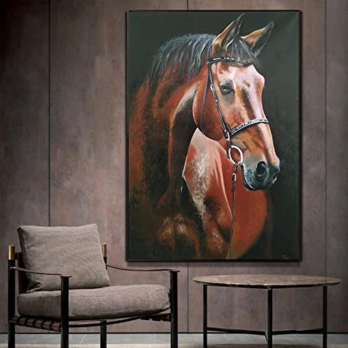 Tableau cheval brun à l'huile peint à la main œuvre d'art moderne pour grand salon