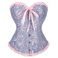 Vrapo Korsett Damen - Bustier Corset Top für Frauen - Vollbrust Corsage Schnürkorsett Taillenformer Dessous - Blau Rosa - Größe XS