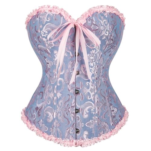Vrapo Korsett Damen - Bustier Corset Top für Frauen - Vollbrust Corsage Schnürkorsett Taillenformer Dessous - Blau Rosa - Größe XS