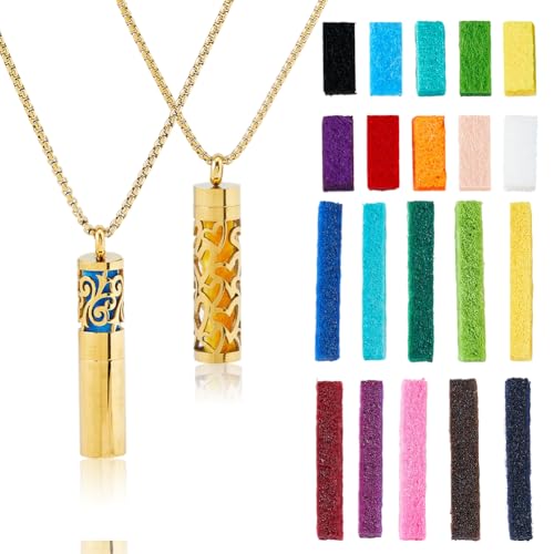 SUPERFINDINGS 2Pcs Colliers d'Huiles Essentielles Colliers d'Aromathérapie Collier Parfum Pendentifs Diffuseurs avec 20 Pads en Feutre Collier Médaillon...