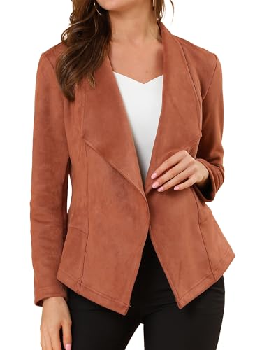 Image of Allegra K Women Faux Suede Jacket Lapel Draped Open Front Cardigan Casual Trendy Suede Blazer