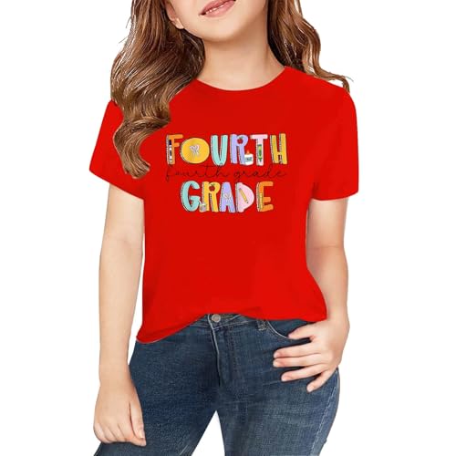 Kids Girls Back to School Tees Boys Short Sleeve Crewneck Tops Boys Graphic T-Shirts Tween First Day of School Trendy Tees