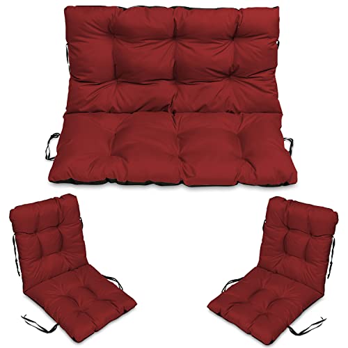 SuperKissen24. Cojín para Banco Exterior 120x50x60 + 2X 48x96 cm Asiento Cómodo e Impermeable para Bancos y Columpios de Jardín, Terraza - Borgona Cover