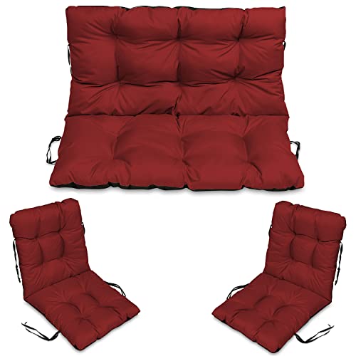 SuperKissen24. Coussin Dossier pour Banc de Jardin Canapé - 120x50 cm et Appui 120x60 cm + 2X 48x96 cm Coussin de Chaise Longue - Bain de Soleil - Intérieur/Extérieur - Imperméable - Bourgogne