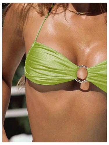 Image of SOLY HUX Bathing Suit for Women Halter Ring Linked Tie Side Bikini Sets Two Piece Swimsuit