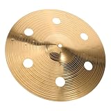 PLAFOPE 14 Inch Alloy Drum Cymbal with Holes, Golden Finish, Bright Sound and Smooth Edges, Crisp Waterdroplet Tones, for Rock Music and Drum Set Practice, for Beginners and Students