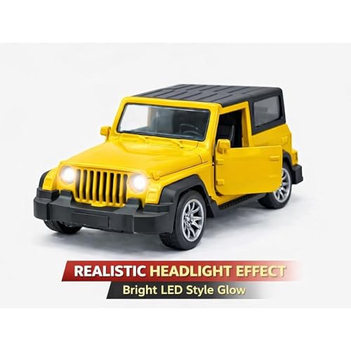 Image of 1:36 Scale Diecast Metal Toy Car Openable Doors Pullback Action LED Lights Music Sports Model Kids Collectors Thar Yellow