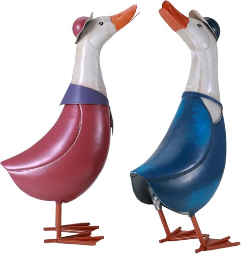 Mloarts Metall-Gartenstatuen, Enten-Skulptur, Metalldekoration, Rasen-Ornamente, Hofkunst, Tierstatue, niedlich, verliebt, Enten, Hochzeitsenten, Geschenk für Zuhause, Vorhof, Hinterhof, Oma, Frau