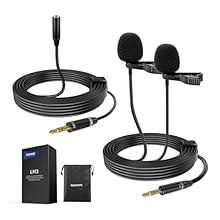 【Dual Lavalier Laper Microphones Set】 Record sound from two people simultaneously, ideal for interviews, YouTube starter vlogs kit, TikTok social media vlogging, podcasts, podcasting, video recording, live streaming, or any situation where two sound ...