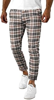 Woenzaia Men's Slim Fit Dress Pants Casual Stretchy Twill Chinos Tapered Skinny Slacks